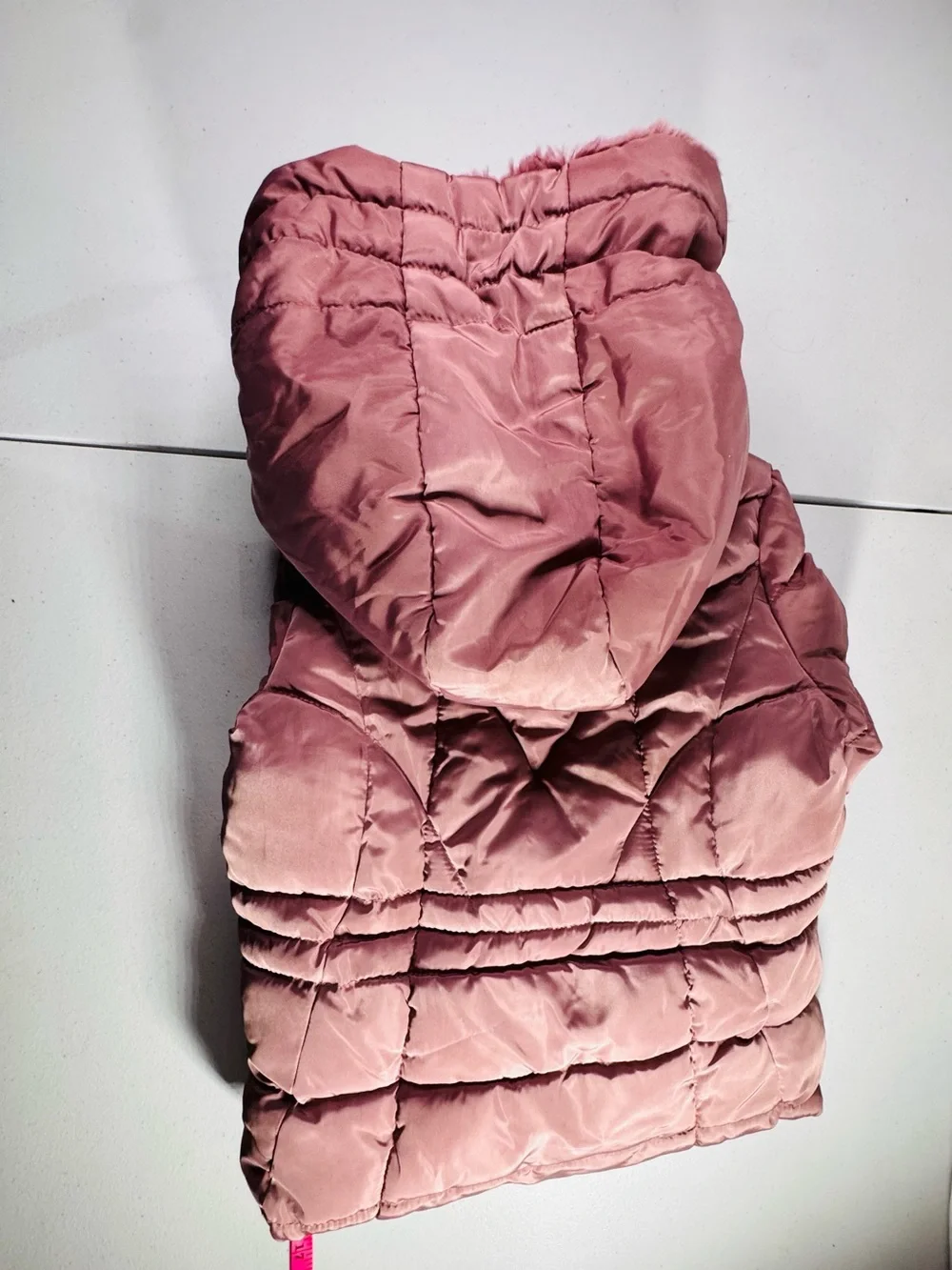 Dkny Pink Girls Puffer Jacket with Faux Fur Hood